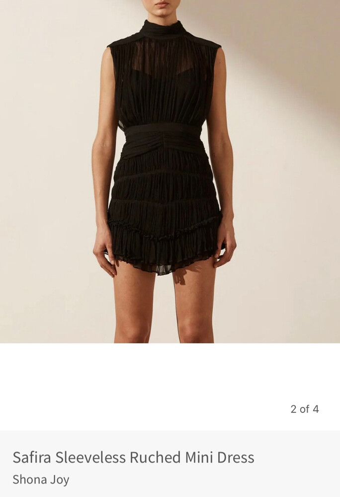 safira sleeveless ruched mini dress black Shona Joy wear rotation