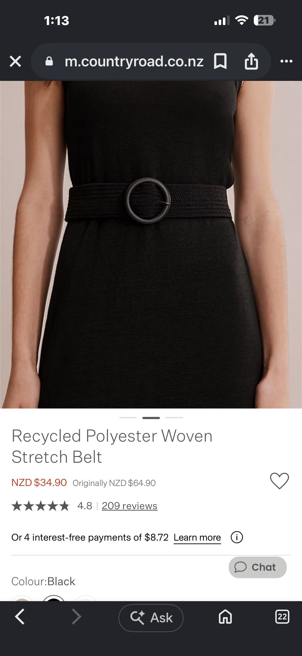 Country Road Black Woven Stretch Belt