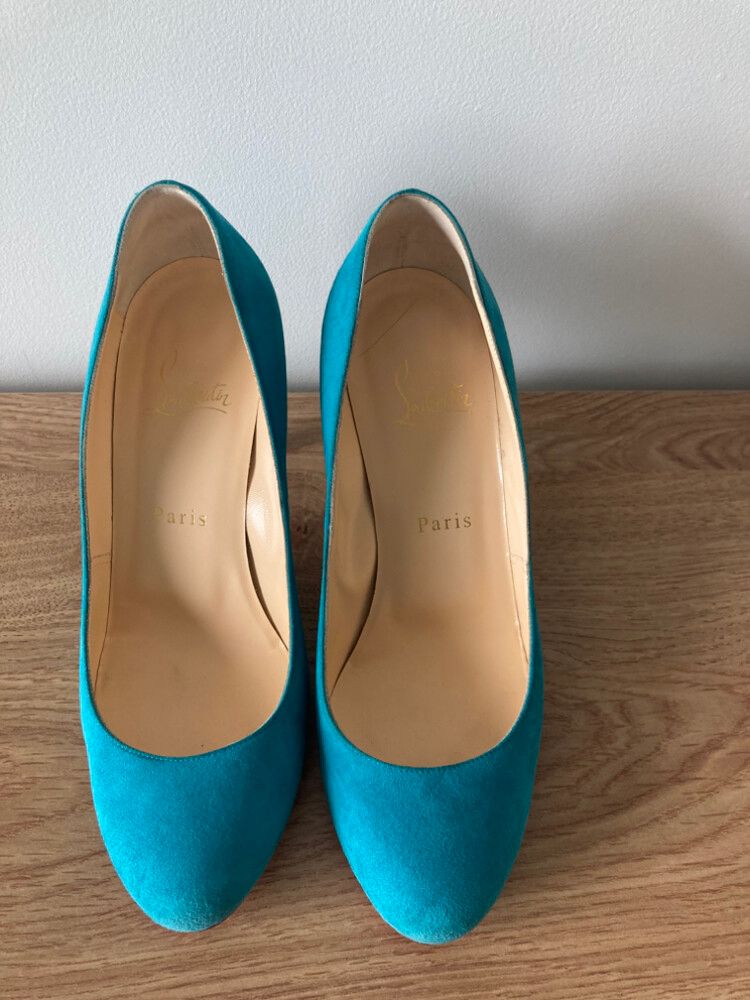 Turquoise Suede Louboutin Ron Ron Heels Size 38