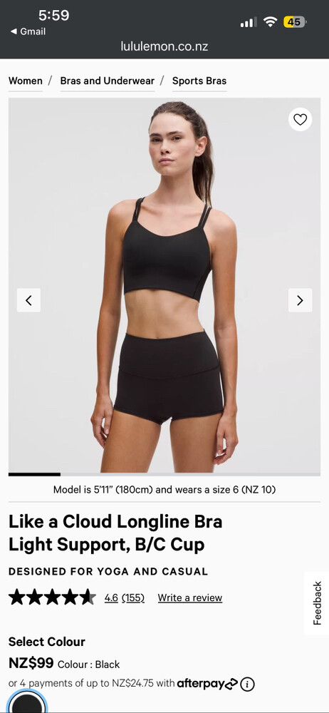 Lululemon Black Like A Cloud Longline Bra