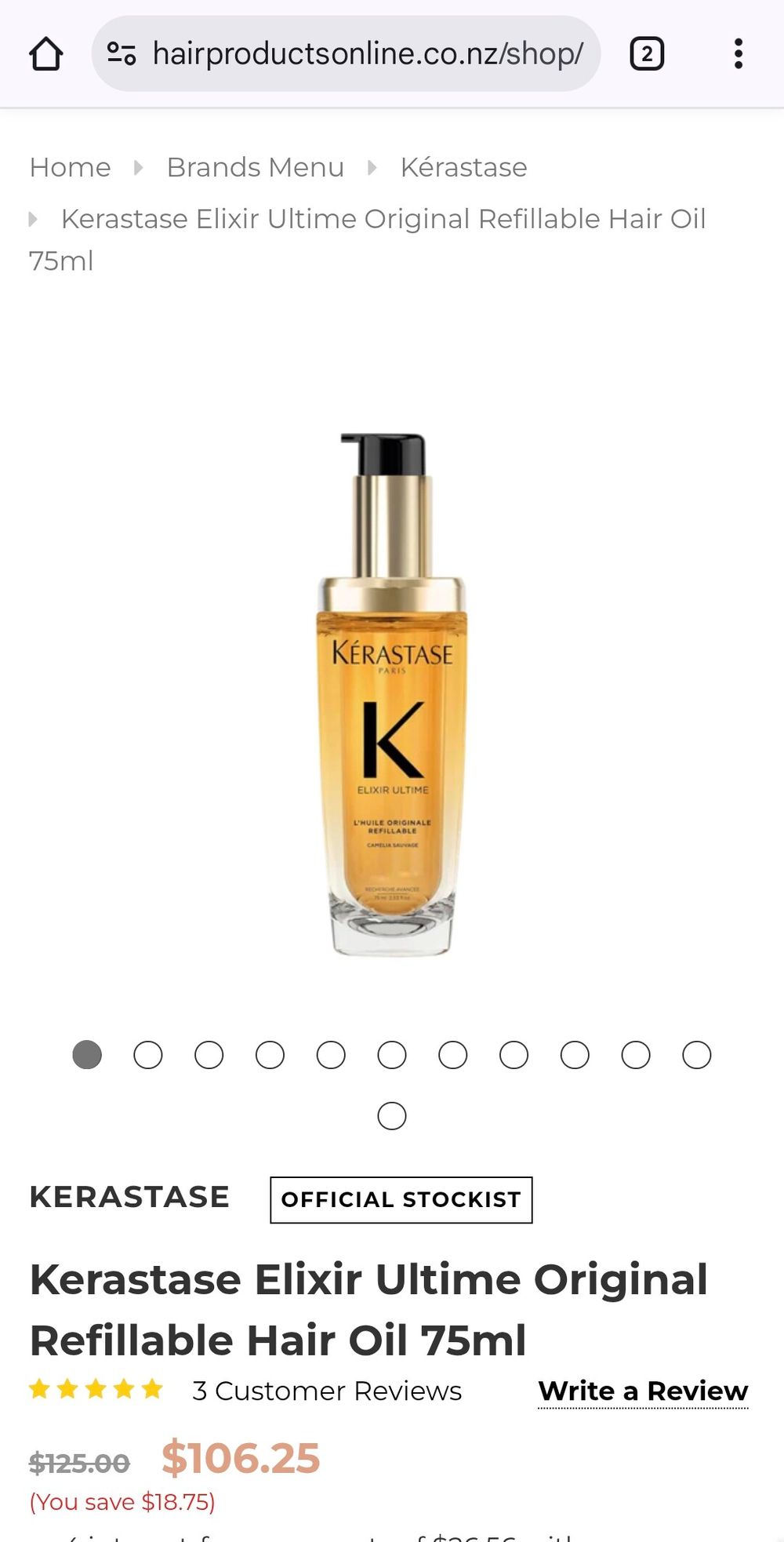 Kerastase Elixir Ultime Original Refillable Hair Oil 75ml