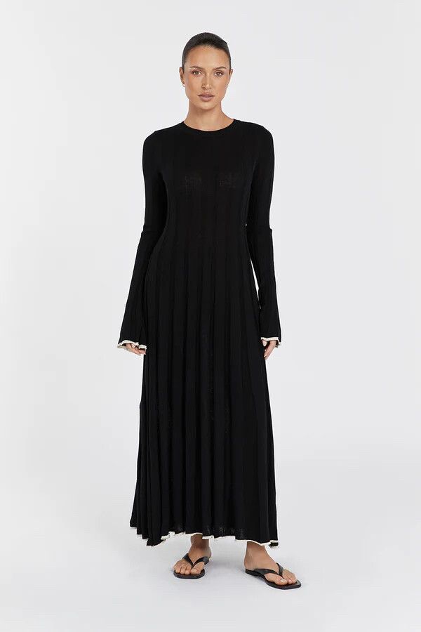 DISSH - Flora Black Contrast Knit Midi Dress on Designer Wardrobe DISSH - Flora Black Contrast Knit Midi Dress on Designer Wardrobe