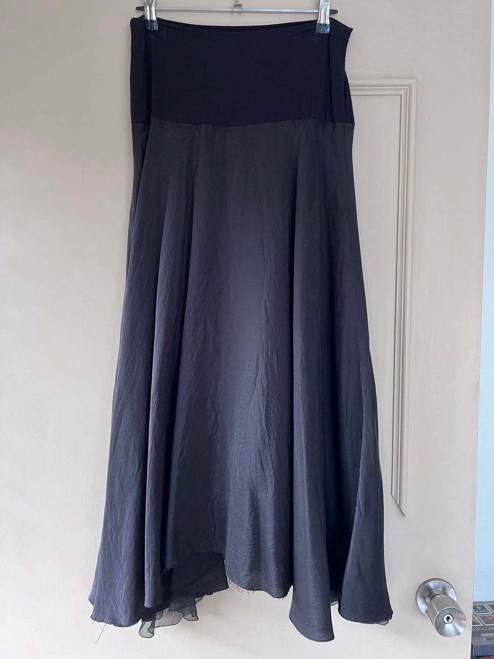 Vintage Black Silk Midi Skirt