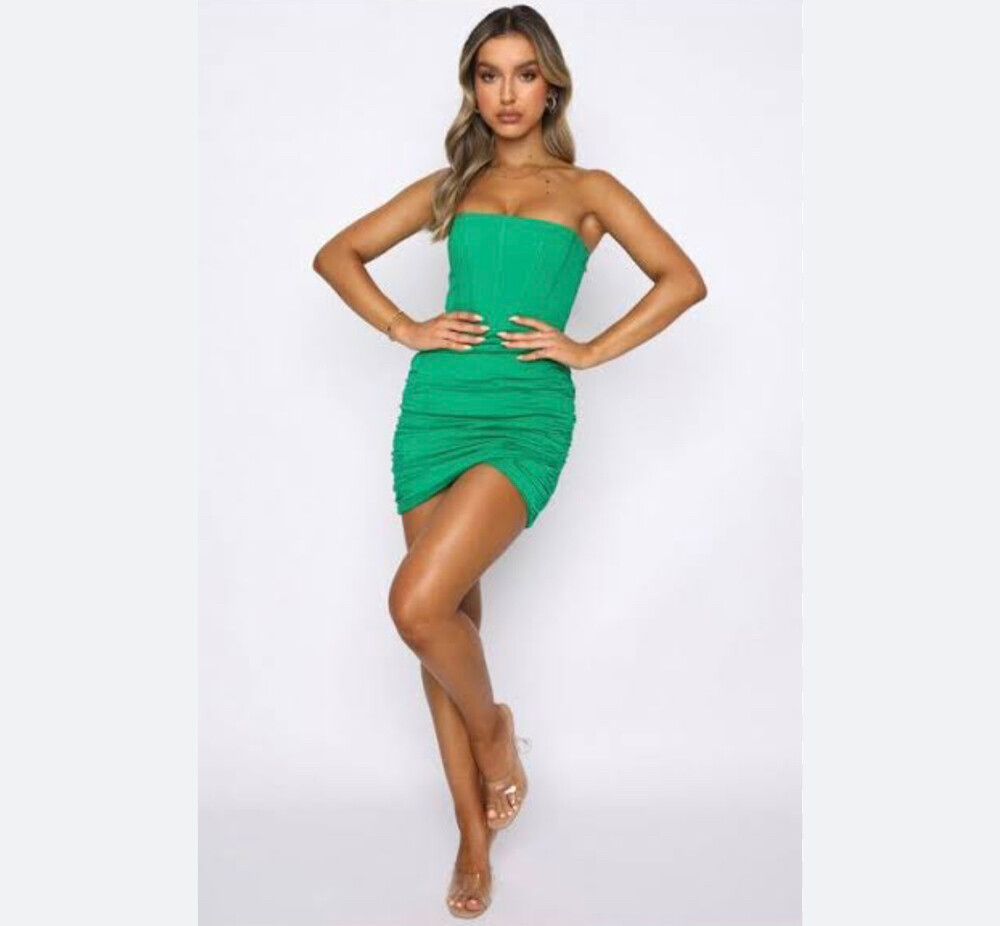 White Fox - Green corset white fox dress on Designer Wardrobe White Fox - Green corset white fox dress on Designer Wardrobe