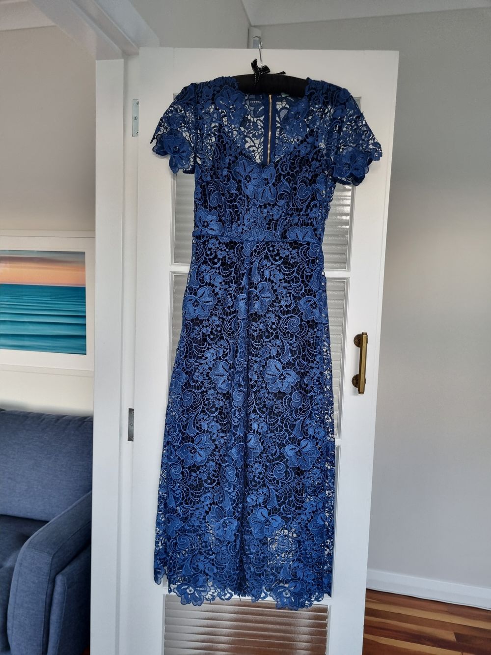 Kate Sylvester Blue Lace Midi Dress Size XS