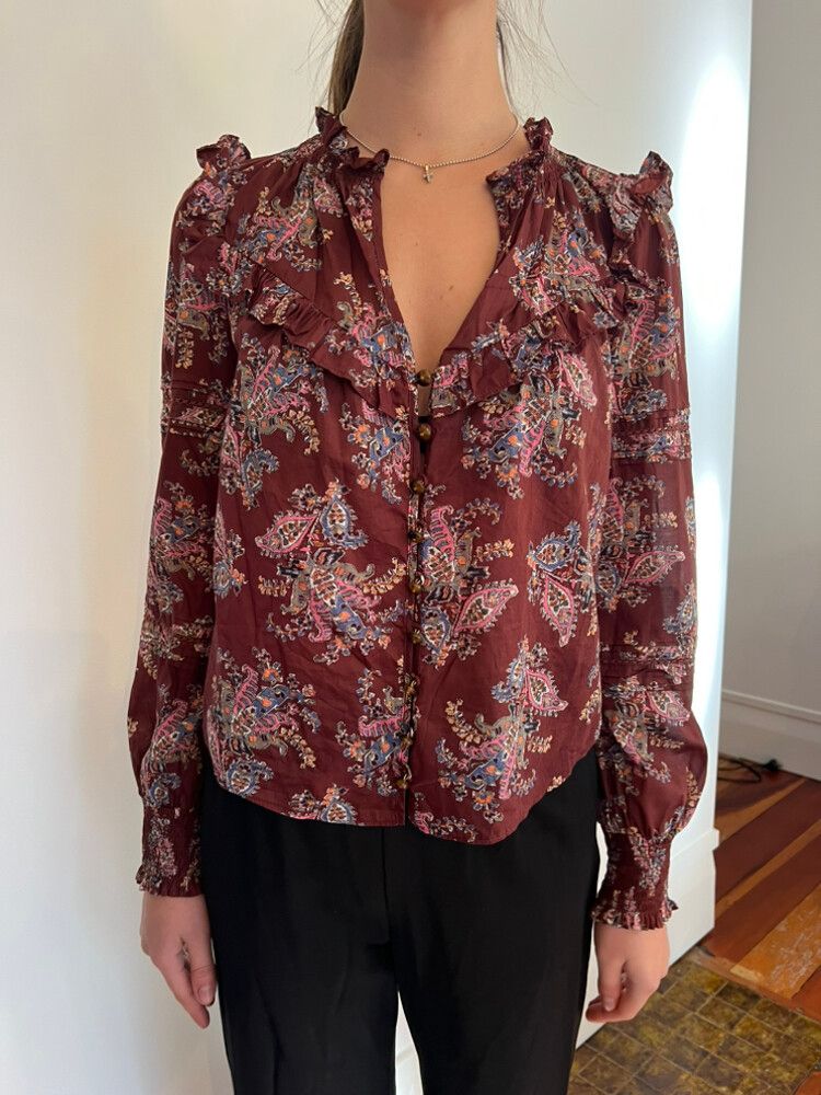 Long Sleeve Maroon Blouse - Veronica Beard