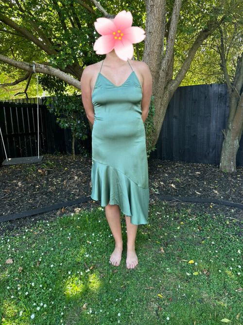 Green Silk With Frill Hem