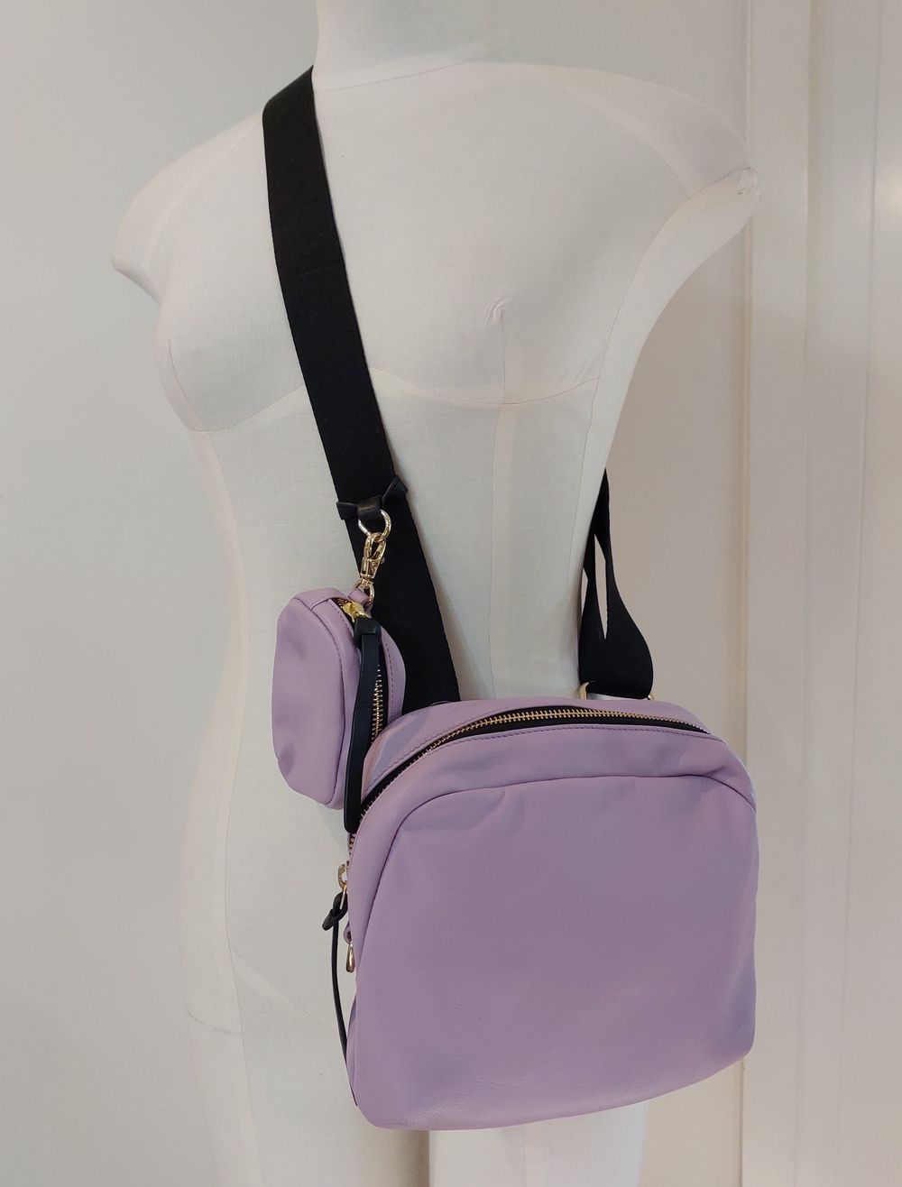 Lilac Leather Cross Body Bag with Mini