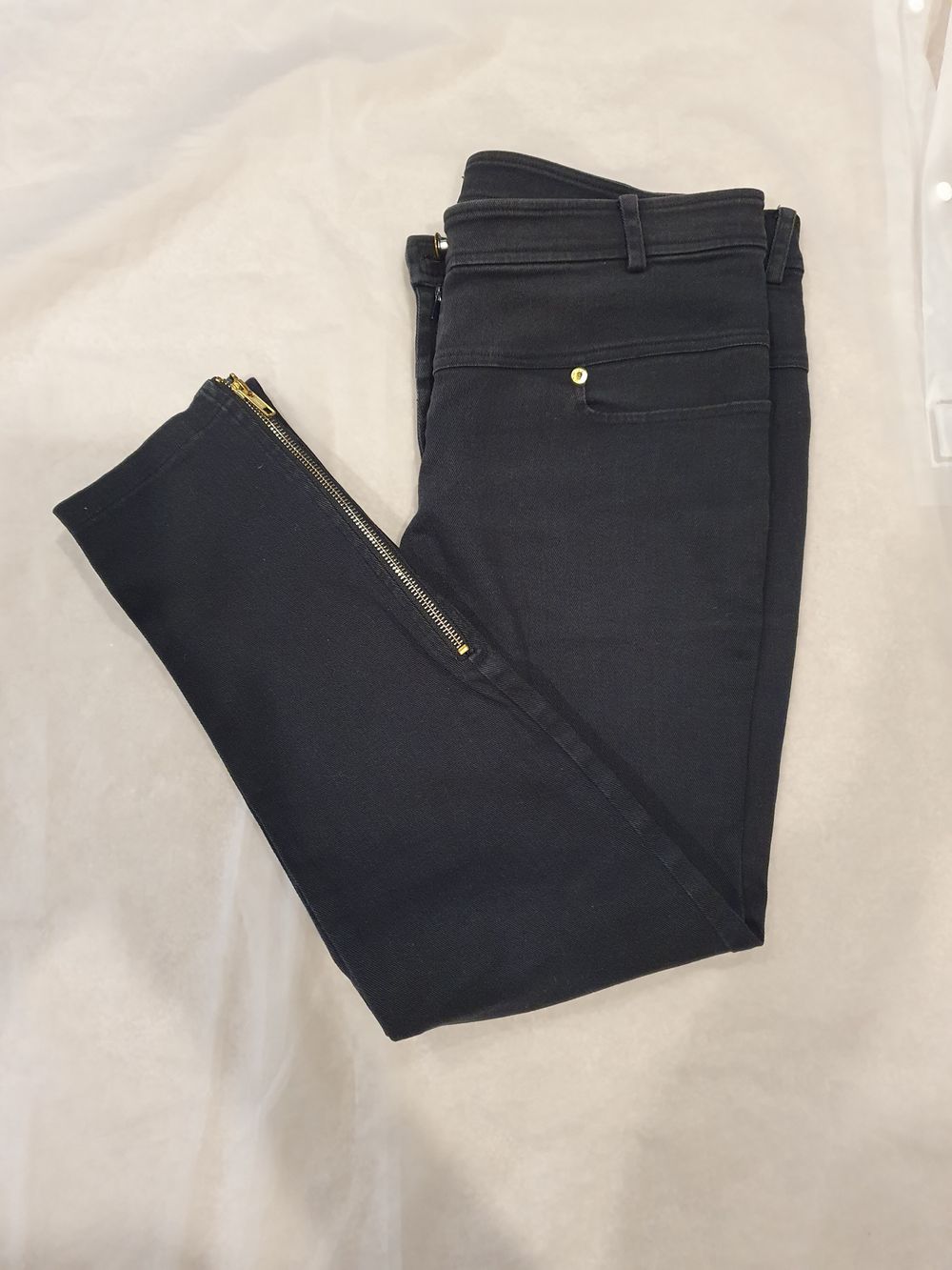 Andrea Moore Black Skinny Jeans Gold Zip Ankle Size 14
