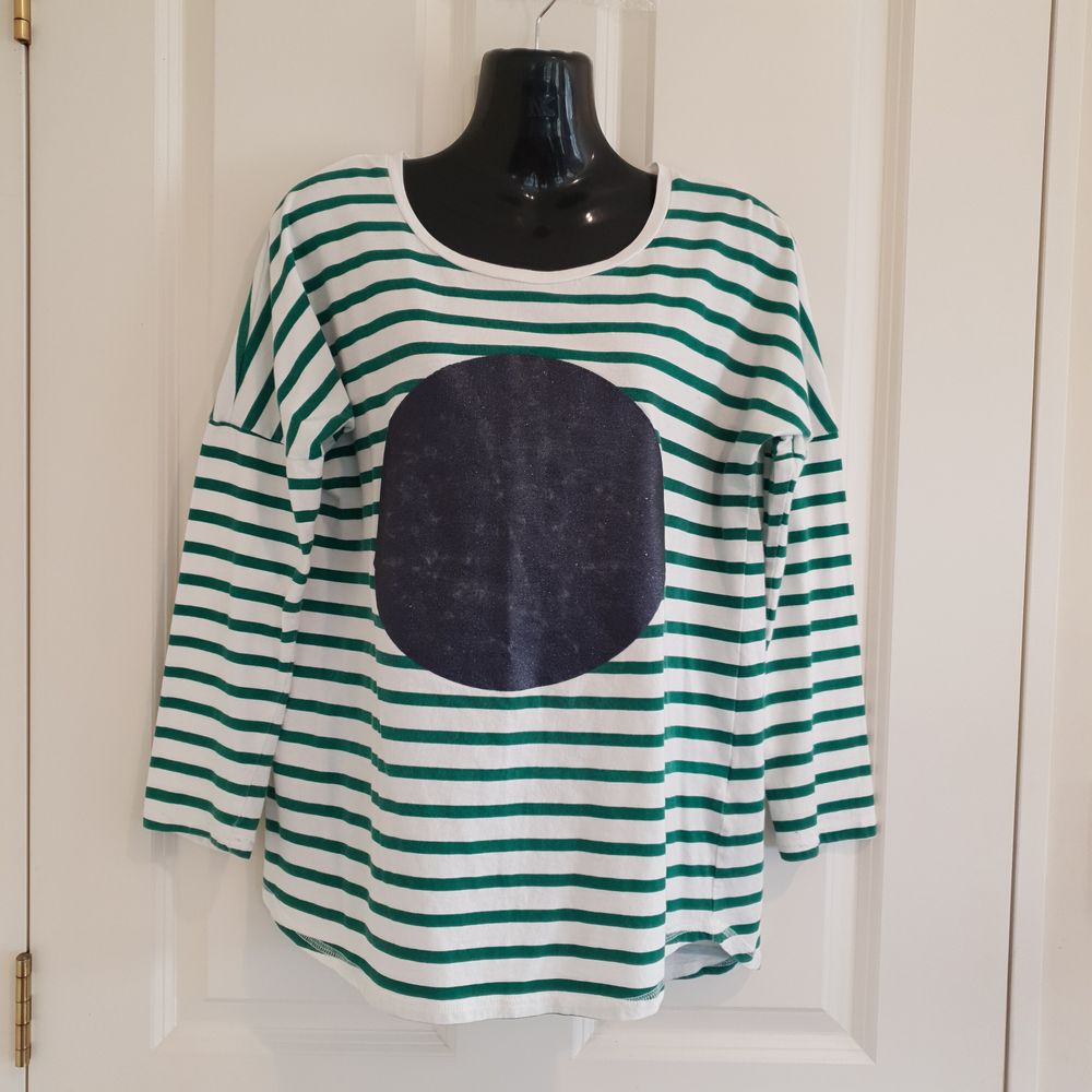 Elm Green Stripe Circle Print Long Sleeve Top – Size 8