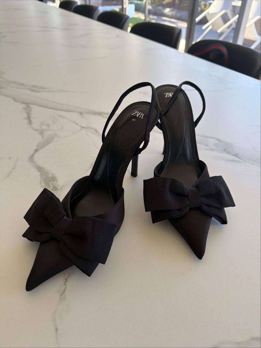 Zara Black Bow Slingback Heels