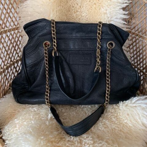 French Black leather handbag gold hardware Comptoir des Cotonniers