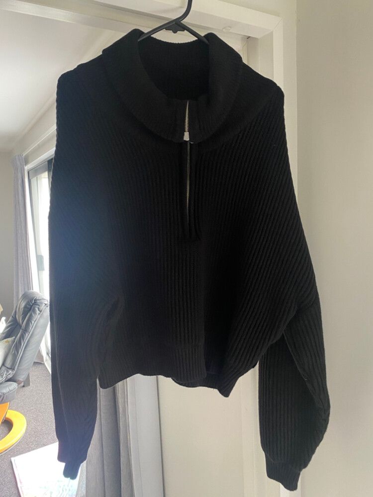 Half Zip Black Knit Jumper