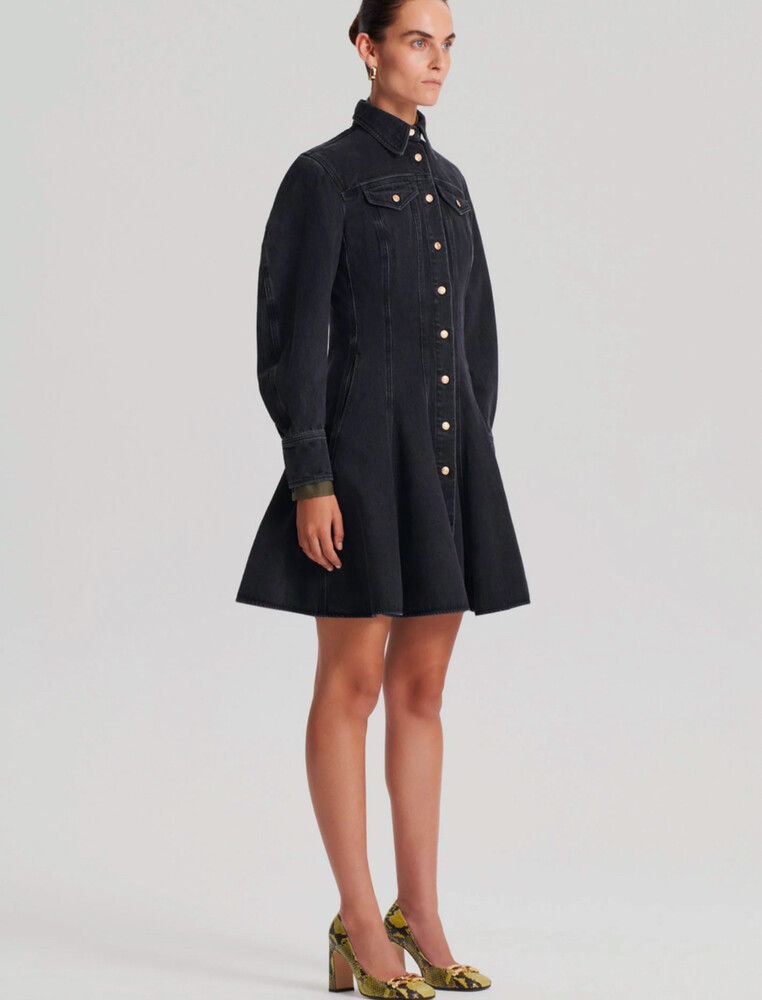 scanlan theodore denim dress Scanlan Theodore - Denim Cocoon Sleeve Mini Dress - White