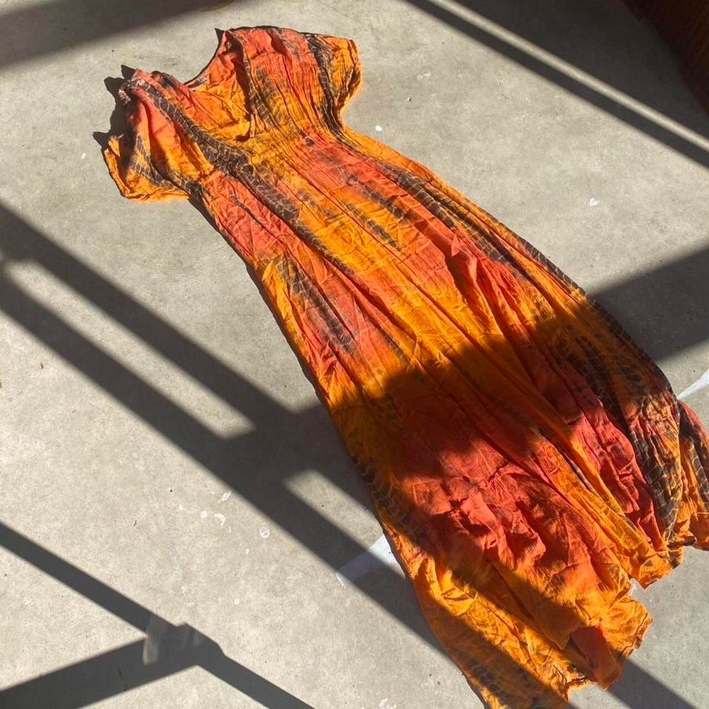 Orange maxi dress with tie dye pattern