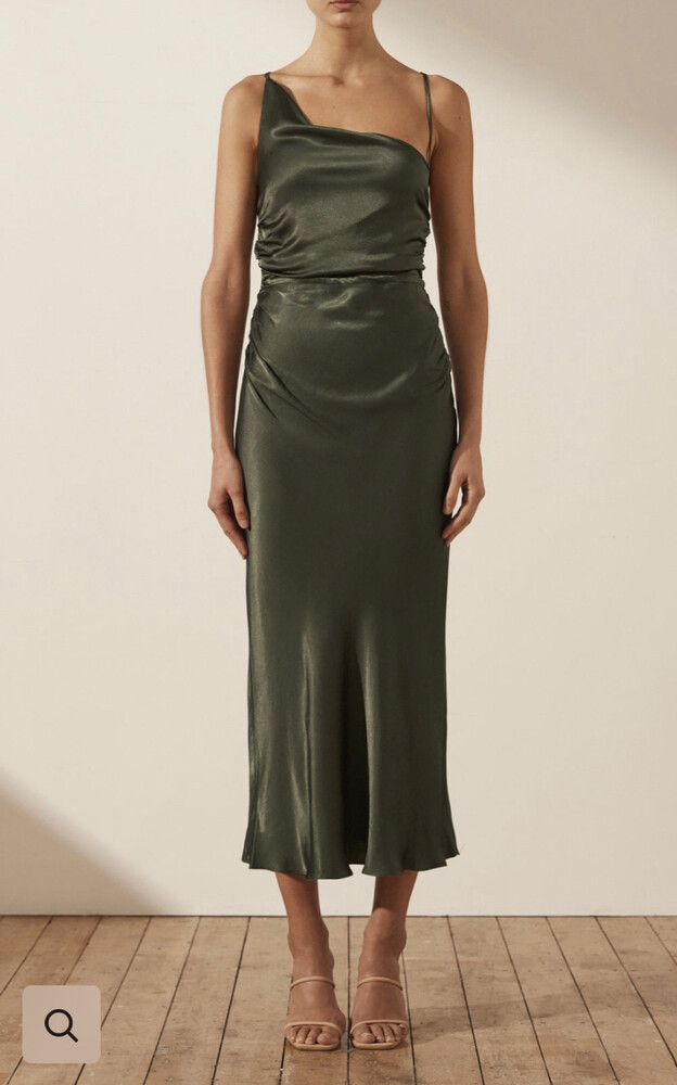 Giorgia Asymmetrical Midi Dress In Forest