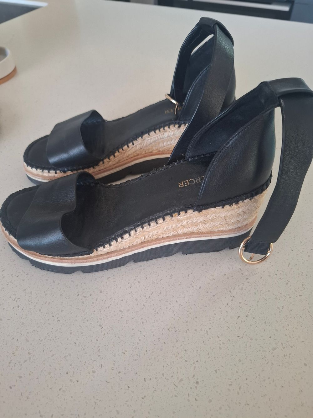 Jo Mercer Black Wedge Sandals