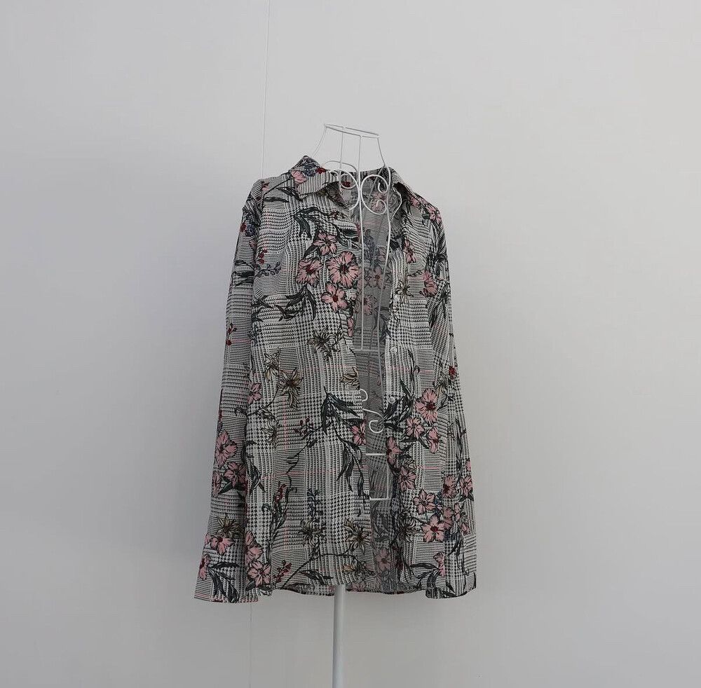 Floral Check Print Button-Up Shirt