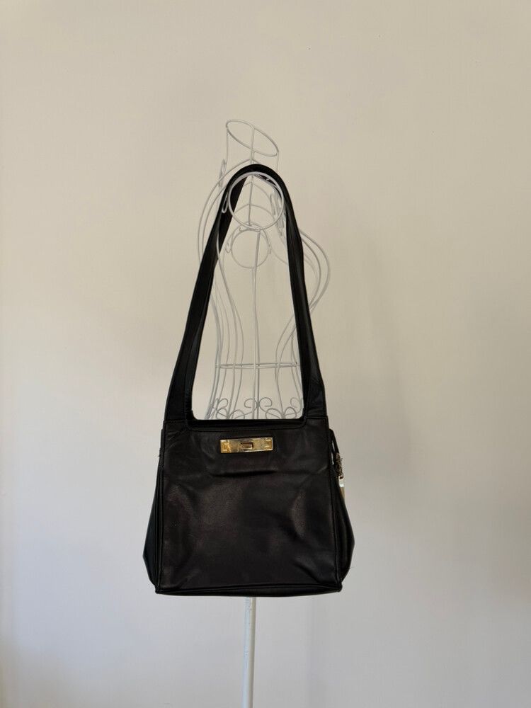 Vintage Black Leather Shoulder Bag / Tote