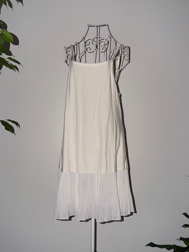 White Pleated Hem Slip Dress