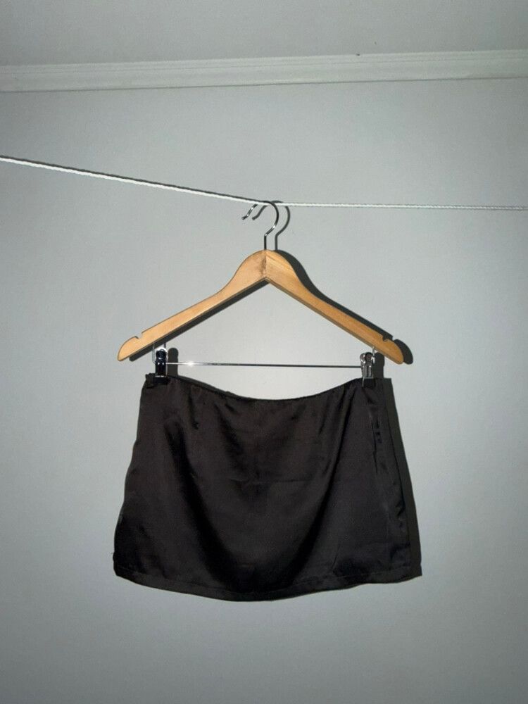 Black Satin Mini Skirt with Built-In Shorts
