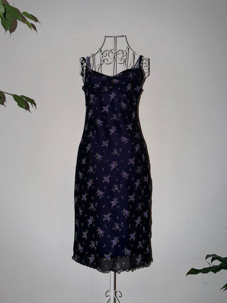 💜 Black & Purple Floral Mesh Slip Dress 💜