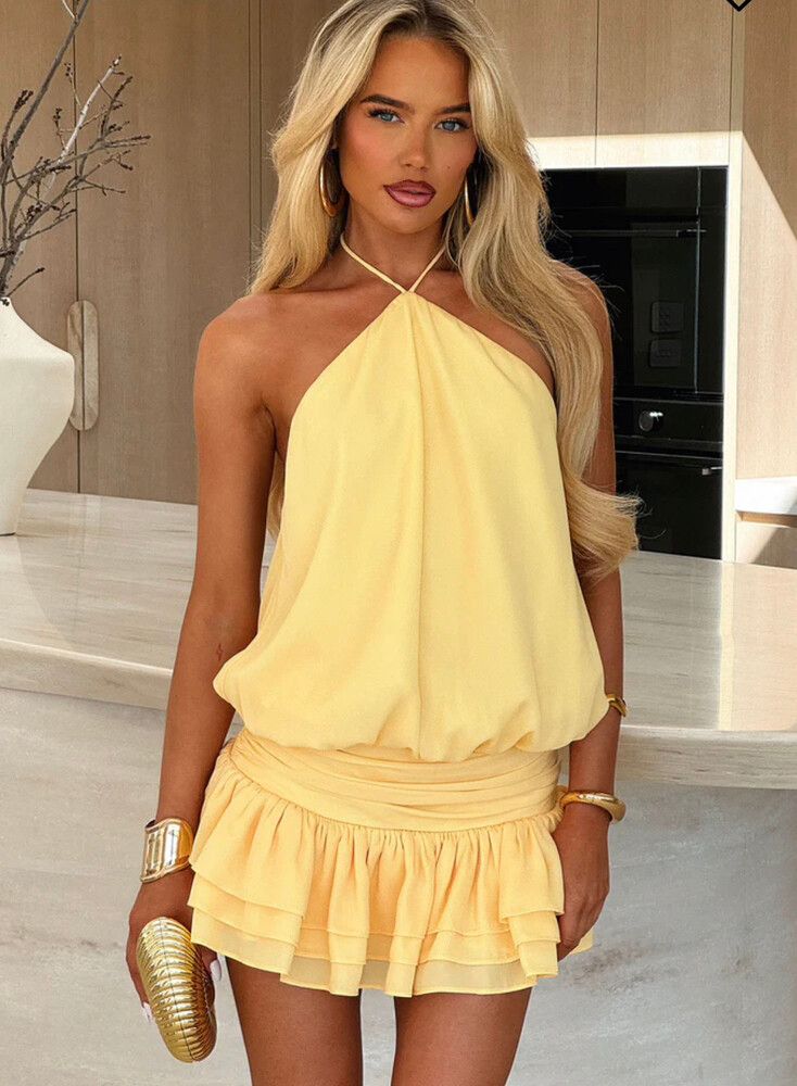 Thats So Fetch - Latina Open Back Mini Dress - Yellow on Designer Wardrobe