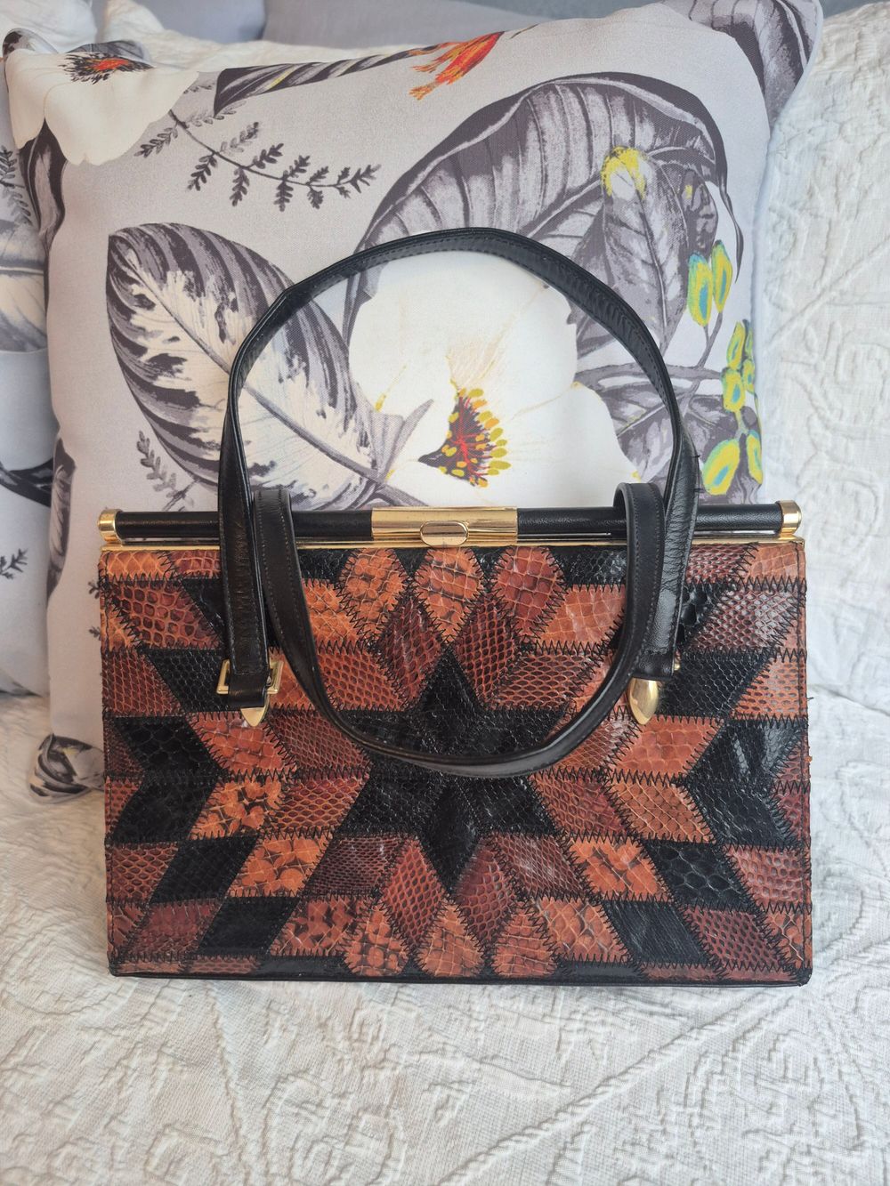 Antique Vintage Mid-Century Ackery London Snake Starburst Orange and Brown Handbag, Collectors Item Alternative Style Purse
