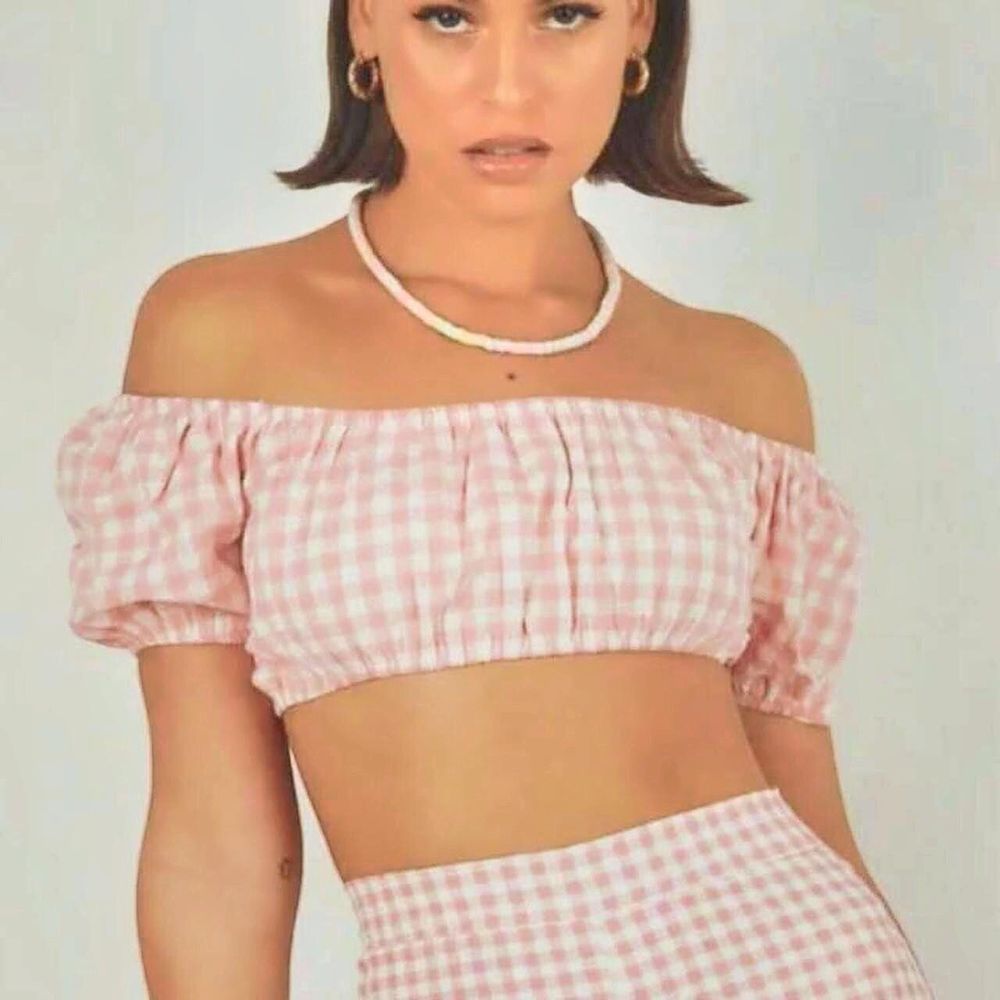 Peppermayo Pink Gingham Off-Shoulder Top