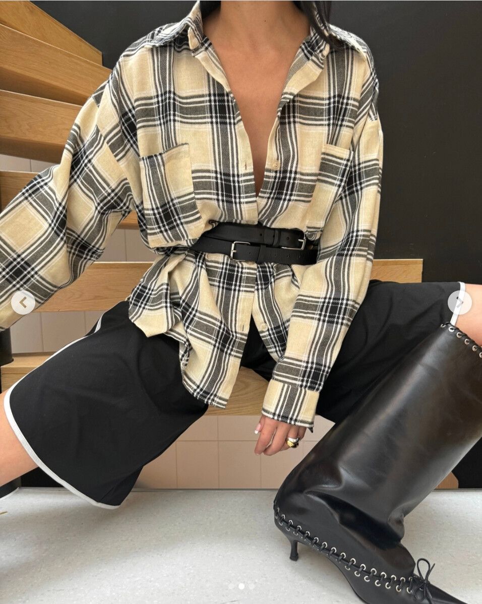 LIONESS Beige Plaid Shirt - Size M