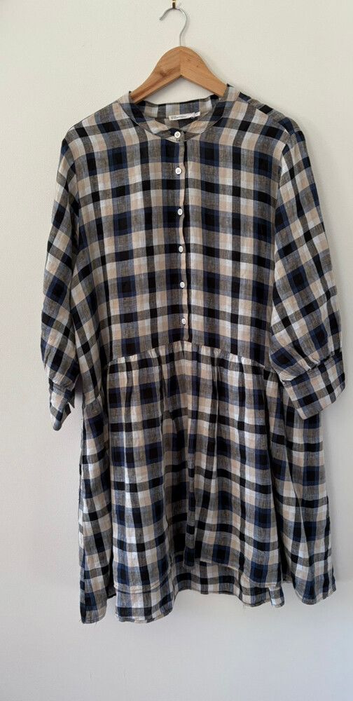 Blue Checked Linen Dress - Zoe Kratzmann