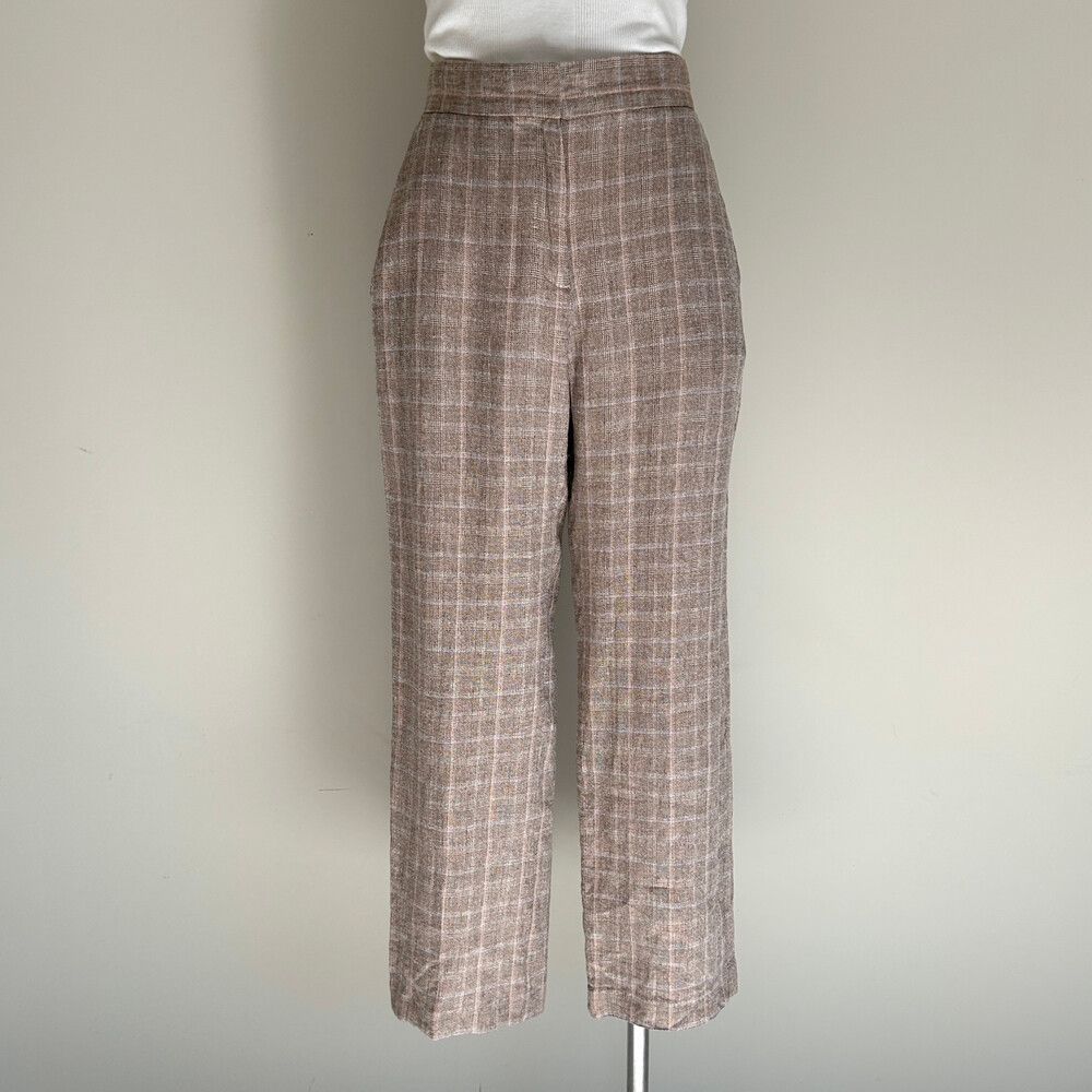 Maje Linen Blend Checked Plaid Pants