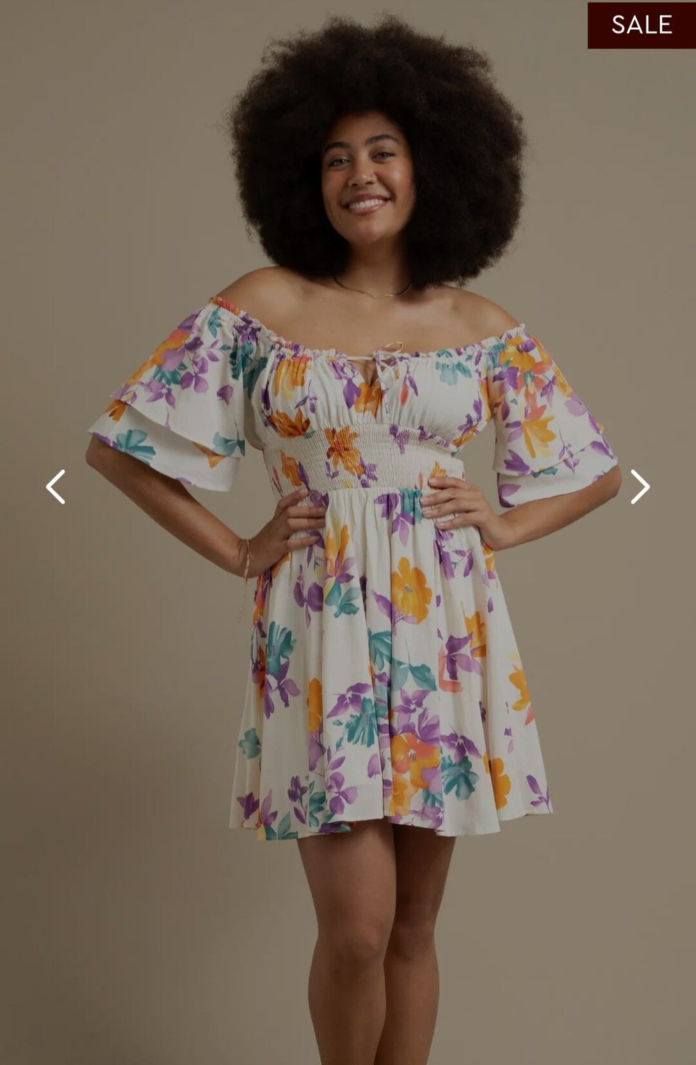 Pagani Cream Floral Off Shoulder Dress