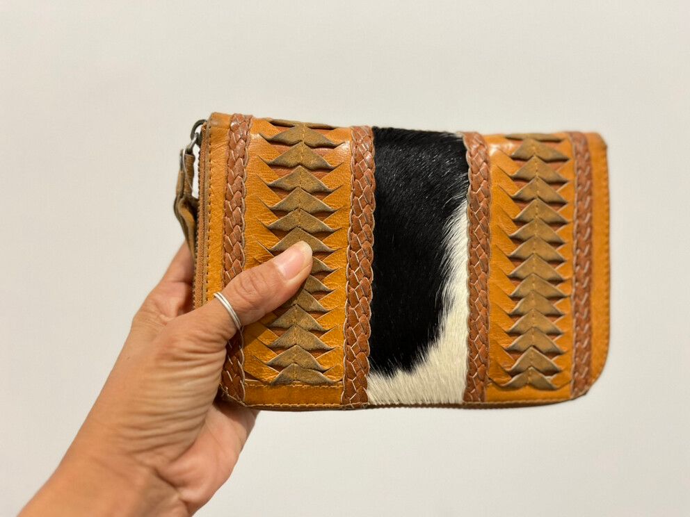 Boho Black and White Leather Wallet