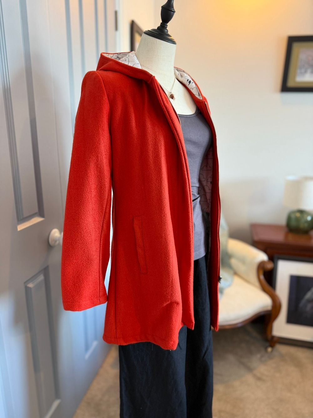 Mossimo Orange Hooded Wool Coat