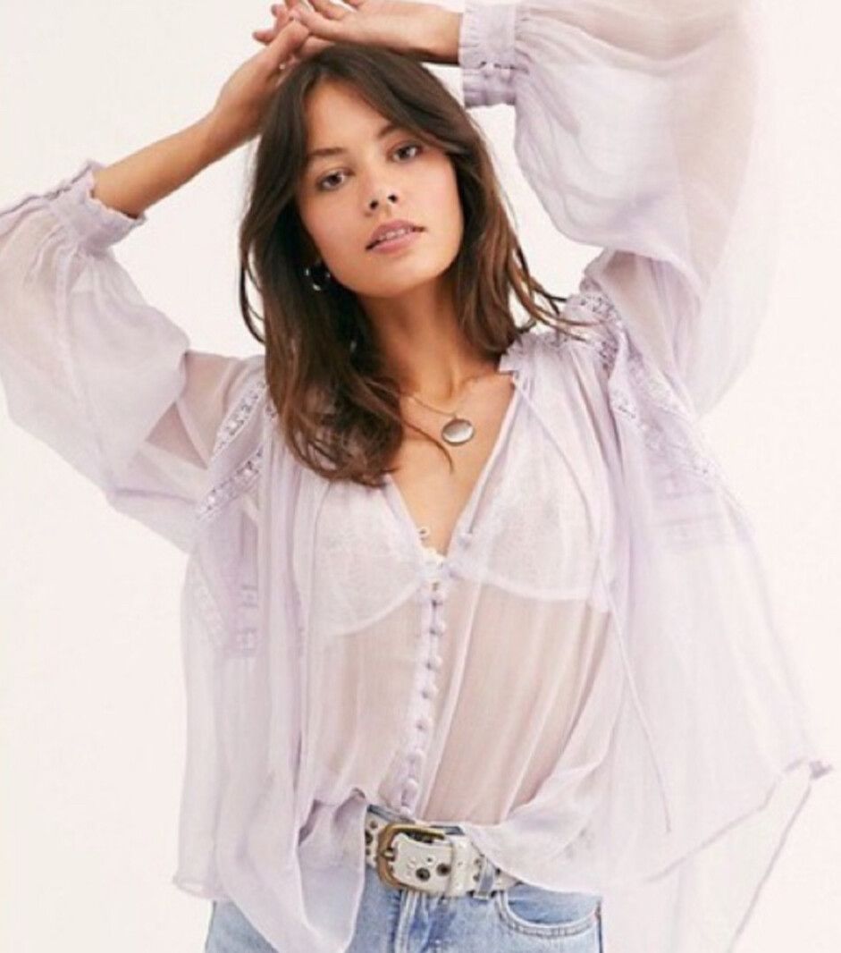 Free People Lavender Long Live Love Sheer Blouse