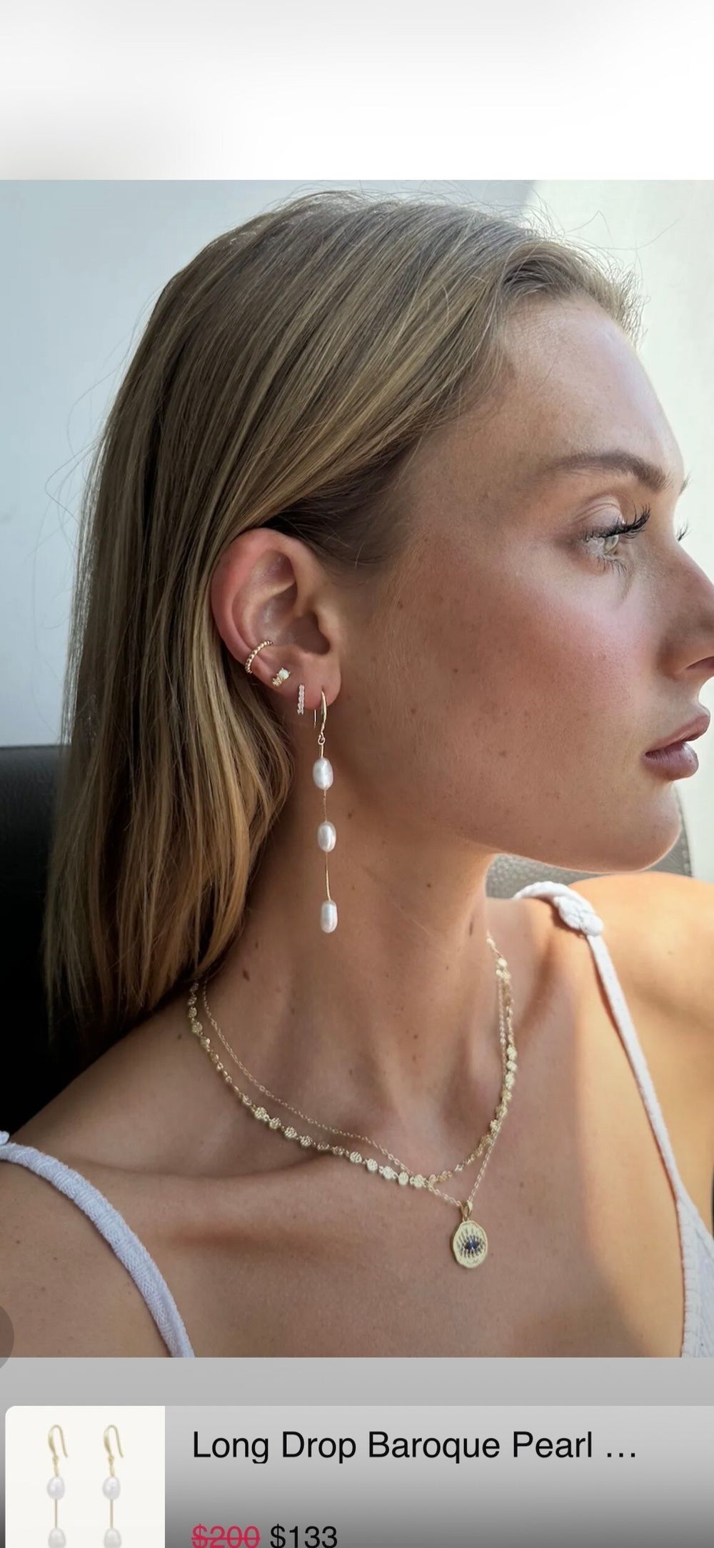 Camile & Stone Long Drop Pearl Earrings