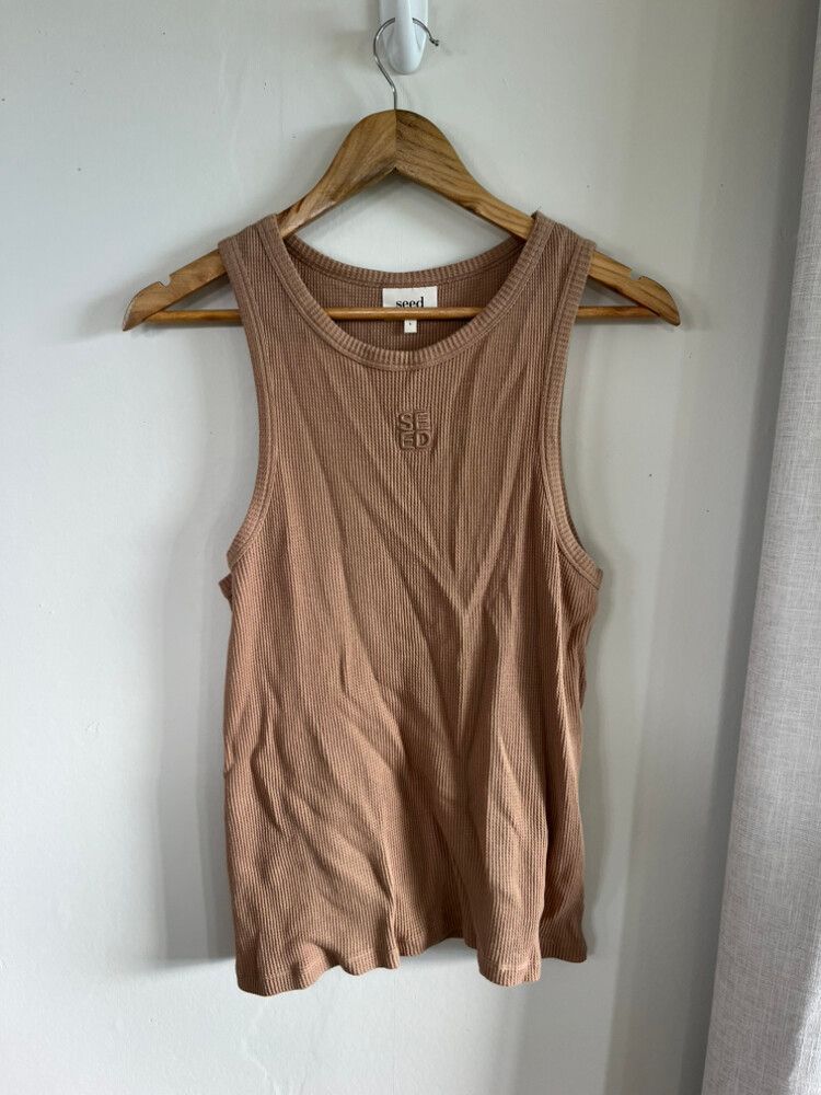 Seed Brown Ribbed Tank Top: 100% Cotton
