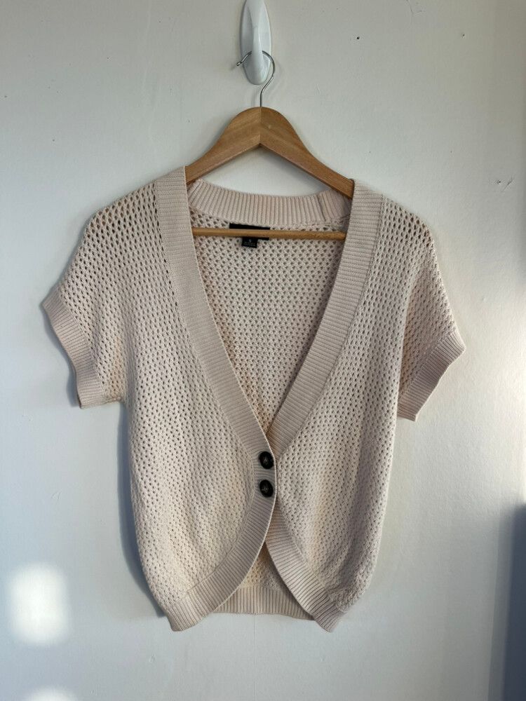 Moochi Beige Short Sleeve Knit Cardigan