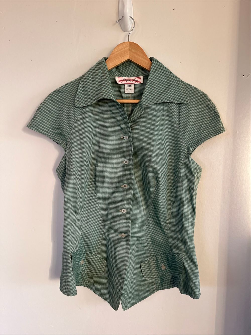 Vintage Byron Jones Green Gingham Short Sleeve Shirt