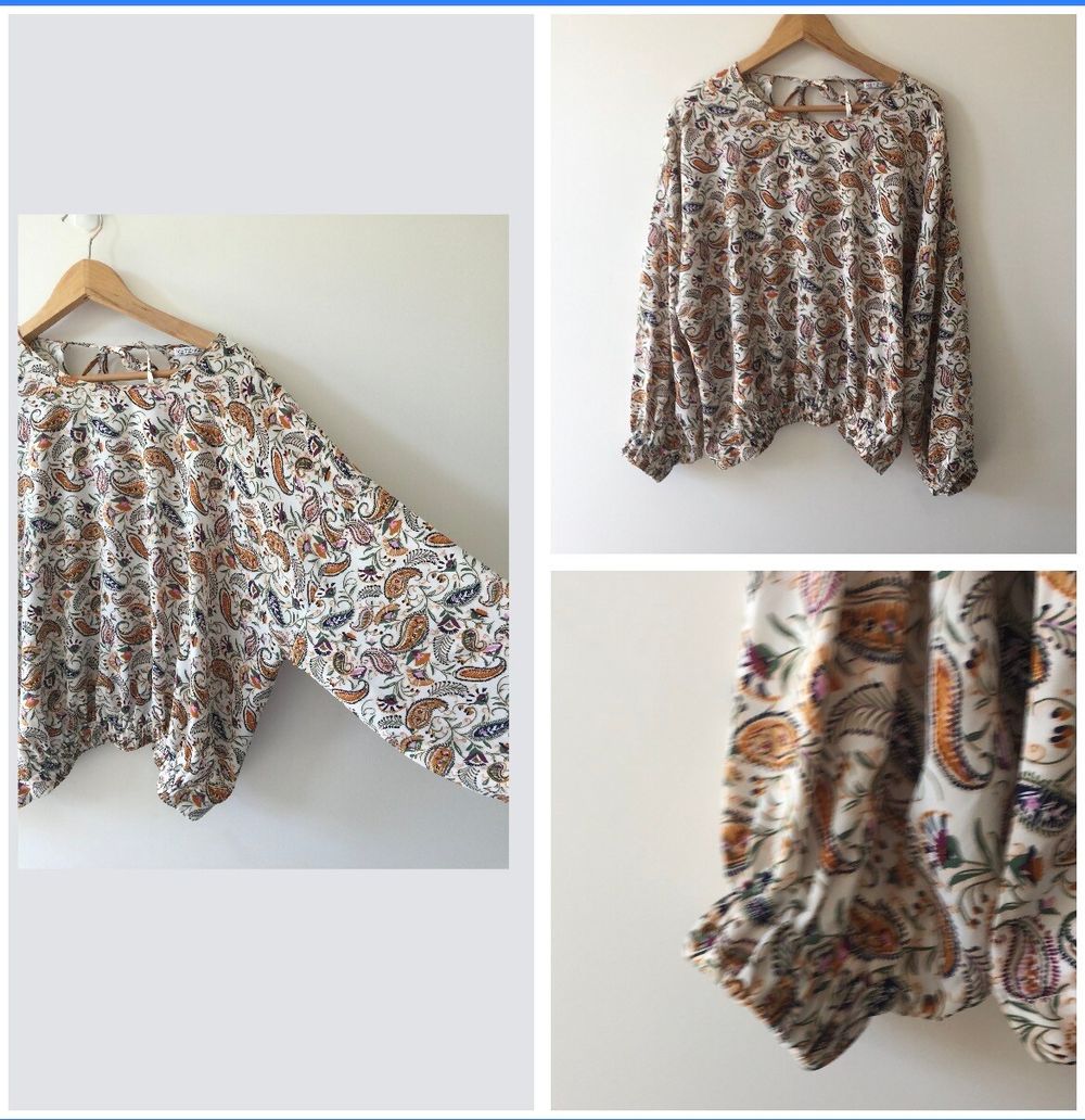 •Ketze- Ke • Paisley Print Blouse Elastic Hem & Cuffs