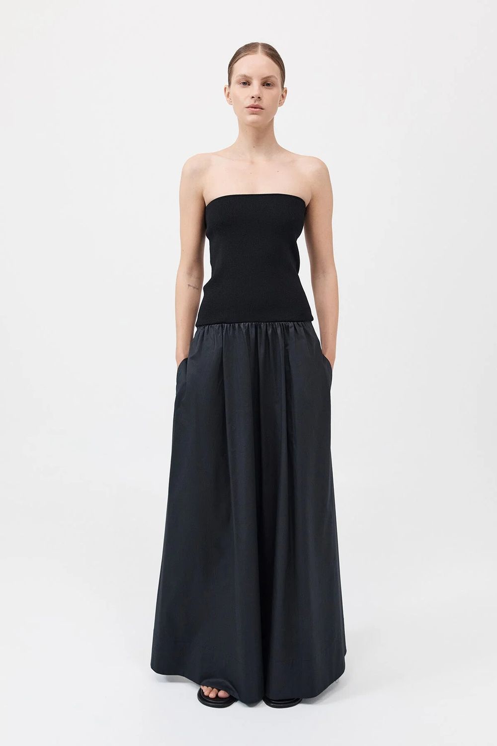 Strapless Tube Midi Dress - Cotton Knit Black