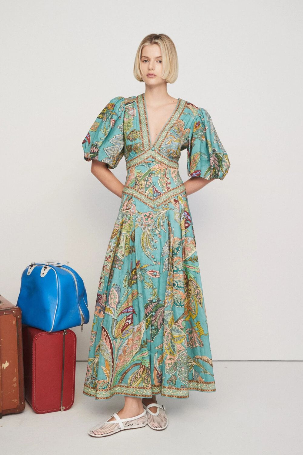 alemais effie puff sleeve midi dress alémais