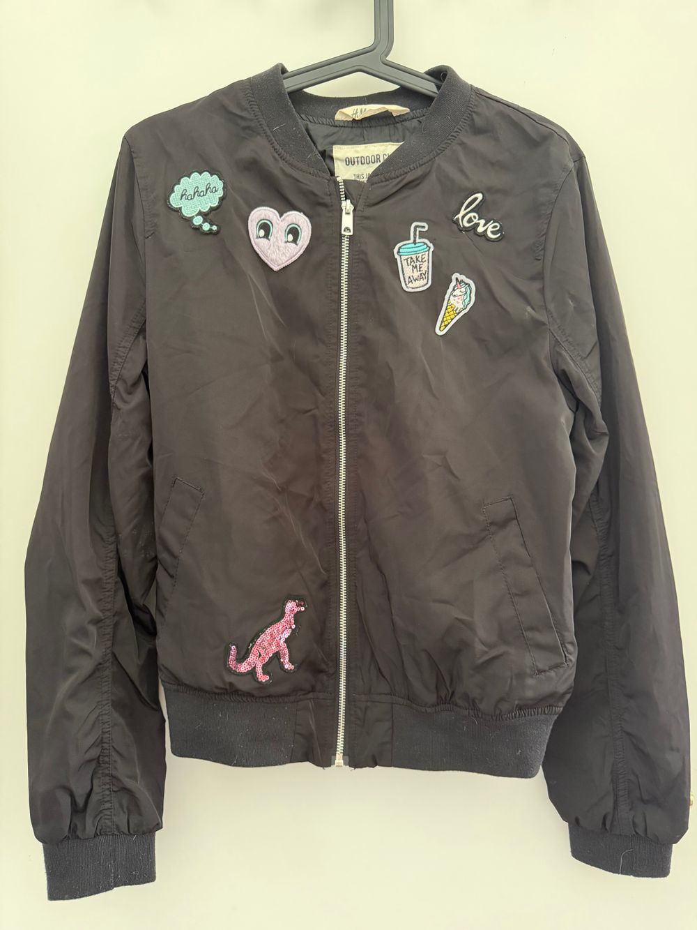 Girls Black Bomber Jacket - Size 15yrs