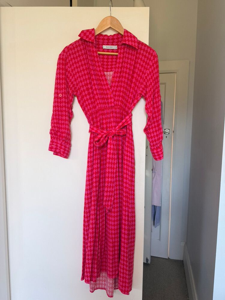 Haven Pink Red Diamond Maxi Dress