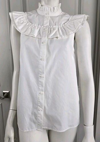 H&M White Ruffle Detail Cotton Top – Size 12