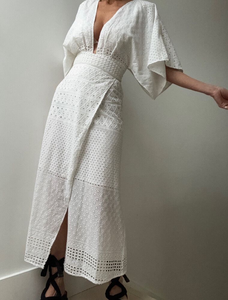 Evarae Monica Wrap Dress – White Eyelet | Size S (fits small)