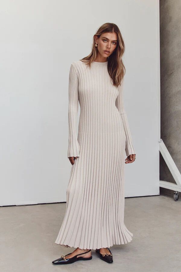 DISSH - Ada Stone Long Sleeve Midi Dress on Designer Wardrobe DISSH - Ada Stone Long Sleeve Midi Dress on Designer Wardrobe