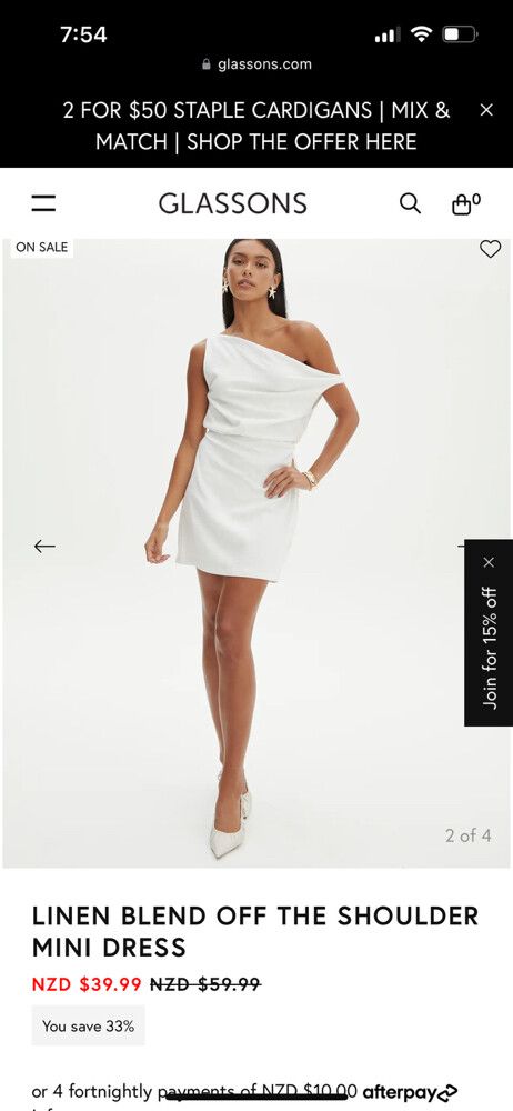 Glassons - LINEN BLEND OFF THE SHOULDER MINI DRESS on Designer Wardrobe