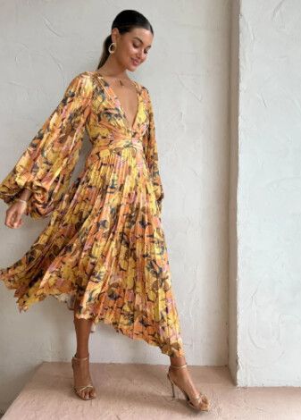 Palms Kaleidoscope Floral Flowy Midi Dress